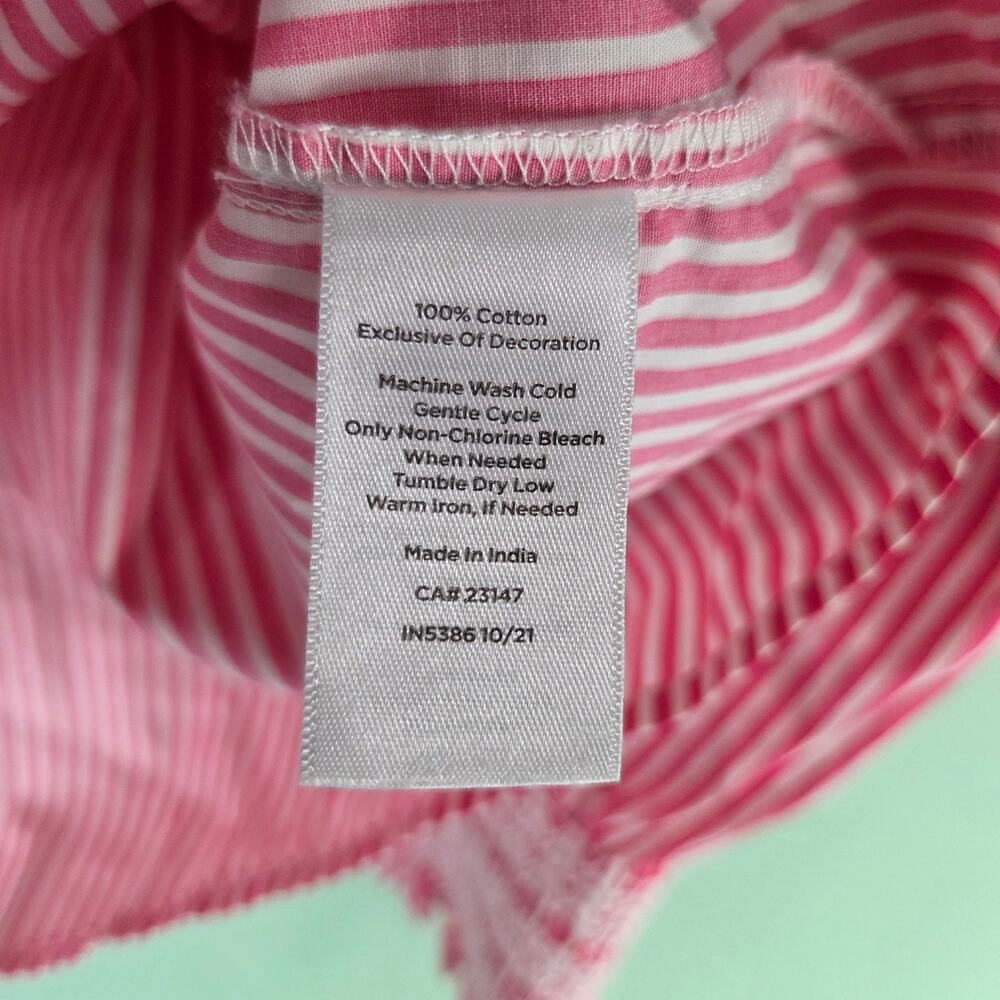 Talbots Womens Pink White Butterfly Stripe Smocked Cuff Raglan Popover Blouse L - Picture 4 of 5